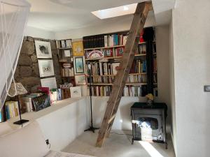 a room with a book shelf filled with books at Maison typique Corse écologique in Coti-Chiavari