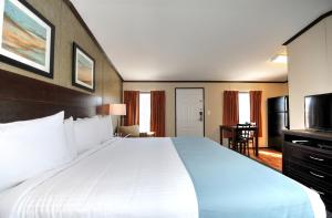 a large white bed in a hotel room at Instalodge Hotel and Suites Karnes City in Karnes City