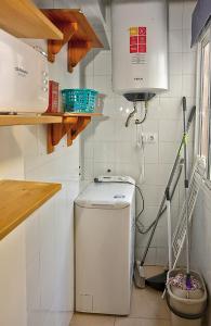 baño pequeño con lavadora y secadora en Apartamento Muralla, en Sevilla