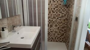 a bathroom with a sink and a shower at Il rifugio del folletto in Santeramo in Colle