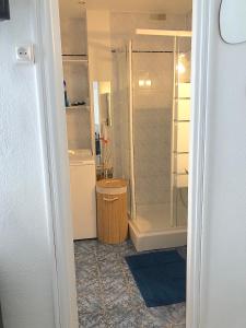a small bathroom with a shower and a toilet at Renovated Charming Apt Ideal to visit Paris in Clichy