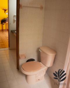 ein Bad mit einem WC und einer Dusche in der Unterkunft Departamento El Jardín in Xocoyolo
