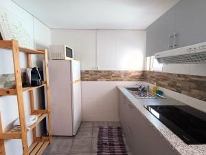 cocina con nevera blanca y fregadero en Bonjoia Apartments, en Oporto