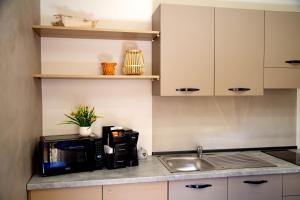 eine Küche mit einer Spüle und einer Mikrowelle in der Unterkunft Fiore dei Templi - luxury suite experience in Agrigento