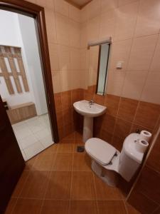 een badkamer met een toilet en een wastafel bij Big apartment in Podgorica