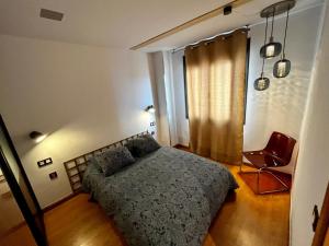 a bedroom with a bed and a chair at Lotila Flats Cabañaquinta in Aller