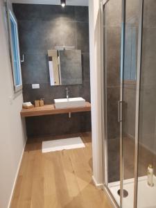 La salle de bains est pourvue d'un lavabo et d'une douche. dans l'établissement B&B Portello Le Terrazze 1, à Milan