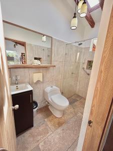 łazienka z toaletą i umywalką w obiekcie Finca Hotel California Doradal w mieście Doradal