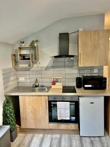 una cucina con lavandino e piano cottura di DVM escape Flat 2 a Bristol