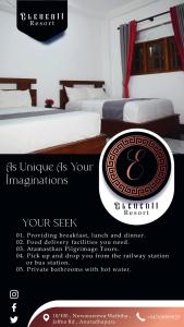 Un folleto para una habitación de hotel con 2 camas en Eleven11 Resort en Anuradhapura