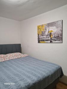 1 dormitorio con 1 cama y una pintura en la pared en Kod nane Cane, en Nova Varoš
