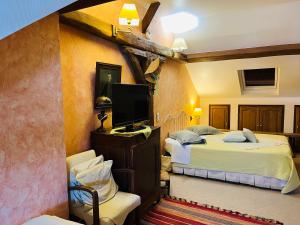 a bedroom with two beds and a flat screen tv at LE JARDIN DU VENDOME in Tours
