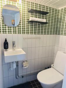 uma casa de banho com um WC e um lavatório em Studio house with sea view in Stockholm em Tyresö