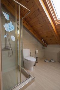 a bathroom with a toilet in a room with a ceiling at Κτήμα Ζιάκος in Missolonghi