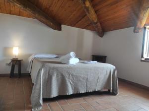 - une chambre avec un lit doté d'un ours en peluche dans l'établissement Agriturismo Difesa del Monte, à Grisolia