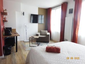 TV a/nebo společenská místnost v ubytování Intello - studio tout confort centre-ville Nogent-le-Rotrou