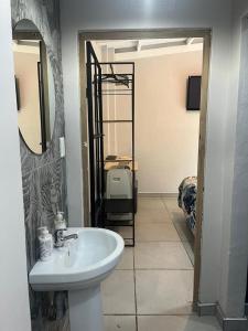 a bathroom with a sink and a mirror at 16 st Johns - Studio in Port Shepstone