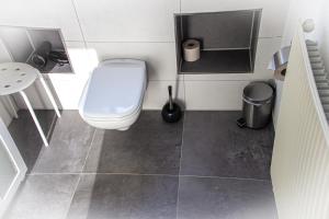 Un baño pequeño con inodoro y lavabo. en Meislahnhof Fehmarn, en Fehmarn 45 fotos más