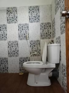 uma casa de banho com um WC e uma parede em azulejo em Pranu House em Nilaveli