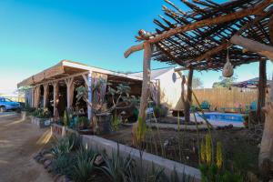 a house with a garden with plants and a pool at The Desert House in Uis