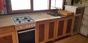 a kitchen with a stove and a sink at Floating apartments in Rađenovići