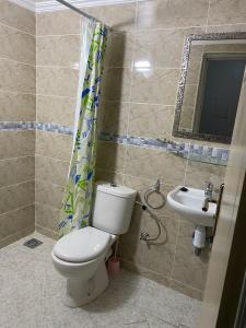 La salle de bains est pourvue de toilettes et d'un lavabo. dans l'établissement WANOLA APPART, à Chichaoua