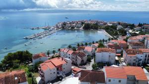 an aerial view of a harbor with boats in the water at Amfora Maris Apartment in Split