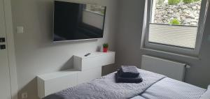 Giường trong phòng chung tại Apartament Stacja Wisła