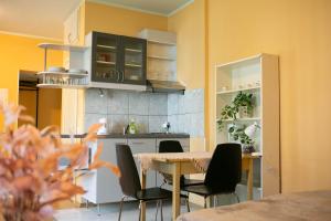 タリンにあるCenter of city apartments, bus station 1min, airport 5 minの部屋にテーブルと椅子のあるキッチン +8枚の写真