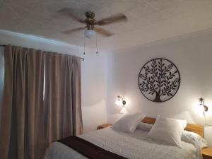a bedroom with a bed and a ceiling fan at 200 m playa, WiFi, TV SAT, BBQ in Pilar de la Horadada