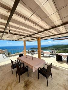 a table and chairs with a view of the ocean at Montenegrina Apartment in Budva
