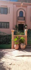 a pink house with potted plants in front of it at Villa a Marrakech in Marrakesh