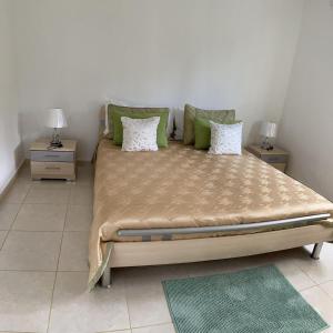 een slaapkamer met een groot bed met 2 nachtkastjes bij Complejo girasol in Santo Domingo