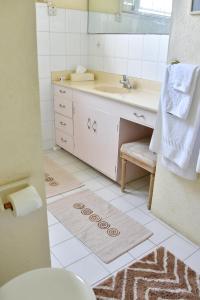 uma casa de banho com um lavatório, um WC e um espelho. em Morris Apartments em Saint James