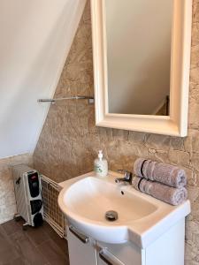 a bathroom with a sink and a mirror at Apartamenty Golf Dyndeby in Neksø