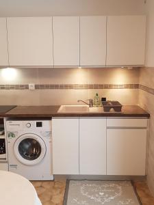 a kitchen with a sink and a washing machine at DETENTE NATURE rando, ski , thermes in Allevard