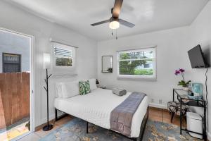 1 dormitorio con 1 cama y ventilador de techo en Cactus Room - Private Entrance en Santa Bárbara
