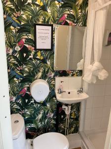 bagno con servizi igienici e lavandino di Abbeyfield Guesthouse a Liverpool