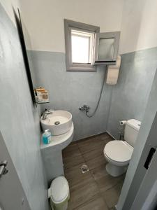 La petite salle de bains est pourvue d'un lavabo et de toilettes. dans l'établissement Pandaisia Φούρνοι Κορσεων, à Fourni