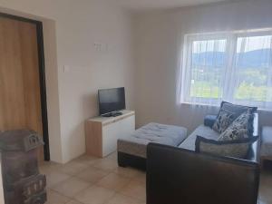 uma sala de estar com um sofá e uma televisão em 2 room apartment in Snina em Snina