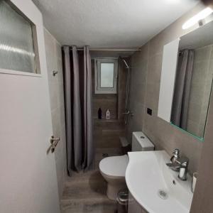 W łazience znajduje się toaleta, umywalka i prysznic. w obiekcie The Grey w mieście Porto Rafti