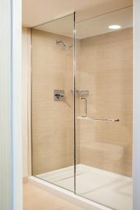 um chuveiro com uma porta de vidro na casa de banho em Courtyard by Marriott Richmond Berkeley em Richmond