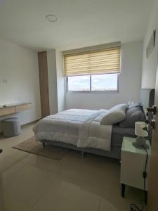 a bedroom with a large bed and a window at Departamento en zona Residencial con Parqueo in Santa Cruz de la Sierra