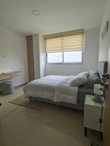 ein Schlafzimmer mit großem Bett und Fenster in der Unterkunft Departamento en zona Residencial con Parqueo in Santa Cruz de la Sierra