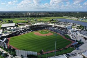 an aerial view of a baseball stadium at Whole House+Renovated+Pool+Lanai+BBQ+Close to All in West Palm Beach
