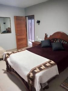 um quarto com uma cama grande e um espelho em Casa de Campo en Salta em Salta