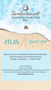 a flyer for an oceanarium seismiciki hotel on a beach at Jambuluwuk Oceano Seminyak Hotel in Seminyak
