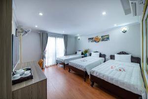 Habitación de hotel con 2 camas y TV en Hanoi Sofia Hotel en Hanói