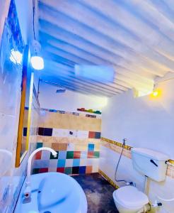 a bathroom with a toilet and a sink at Reggae paradise hostel in Sigiriya