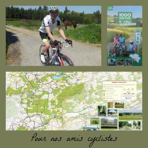 uma colagem de duas fotos de um homem a andar de bicicleta em La cabane du berger du parc national ESM em Froid-Chapelle